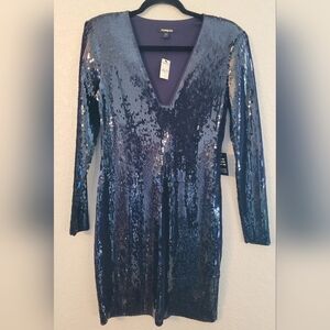 #038 Express Blue Sequin Long Sleeve Dress